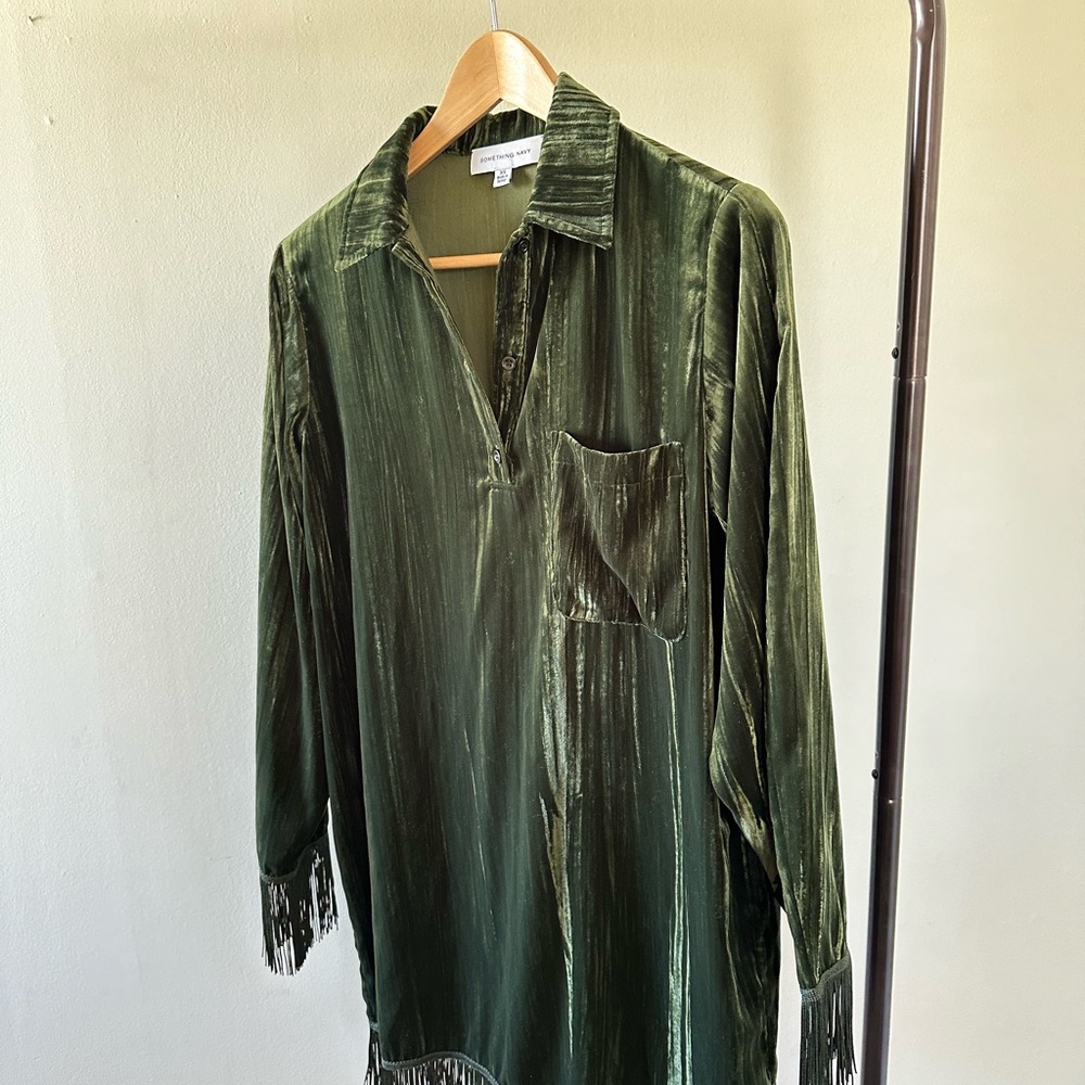 Crushed velvet fringe dress